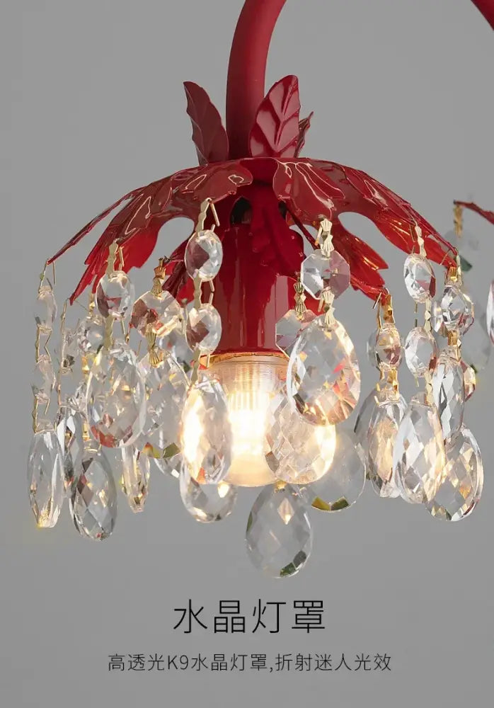Red floral chandelier light with clear crystal droplets for elegant crystal wedding decorbites crystal wedding table use