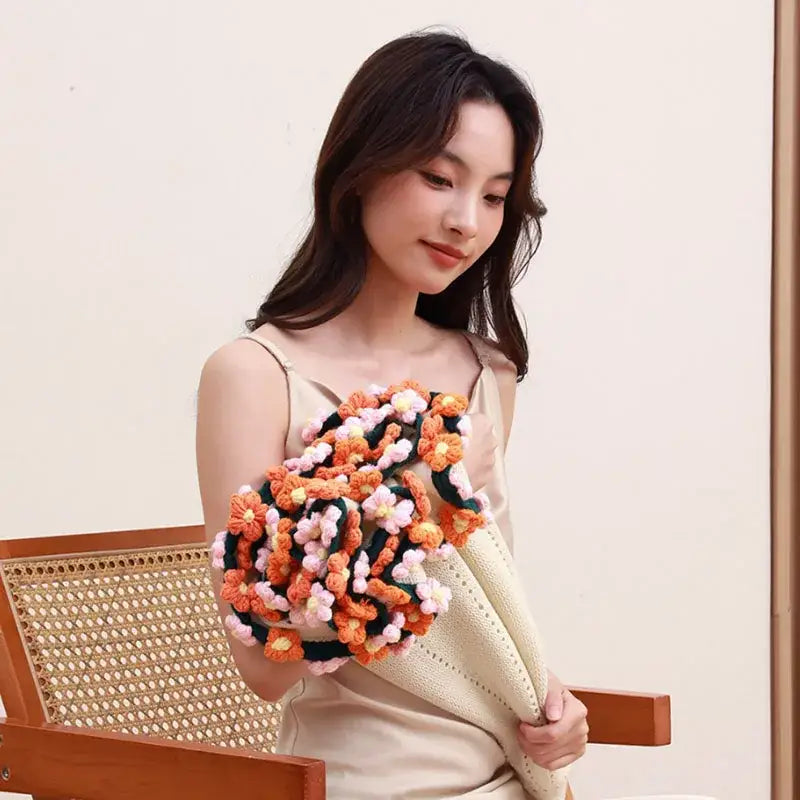 Handcrafted elegant daisy bouquet soft crochet flower in vibrant orange pink and black yarn for decorbites elegant daisy decor