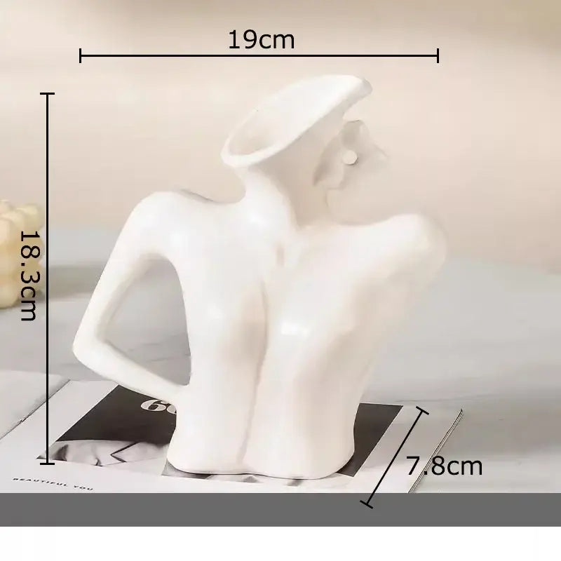 Elegant dames ceramic white ceramic vase figure of a stylized woman bust with abstract flowing contours for bedroom decor