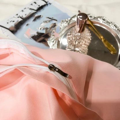 Elegant Embroidery Duvet Cover Set Blue Pink 3 Pieces