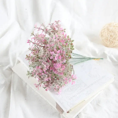 A delicate bouquet of artificial pink and green flocking lover grass with frosty texture for elegant decorbites elegant flocking