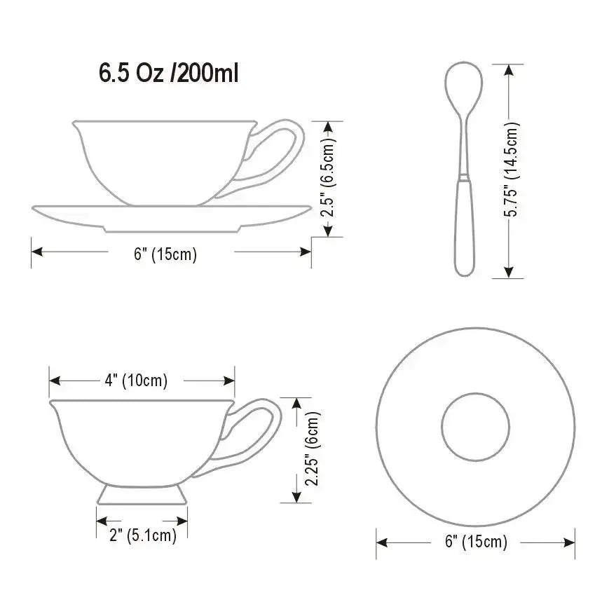 Elegant floral porcelain tea cup set with gold trim featuring white ceramic cup set with elegant curves and matching spoon