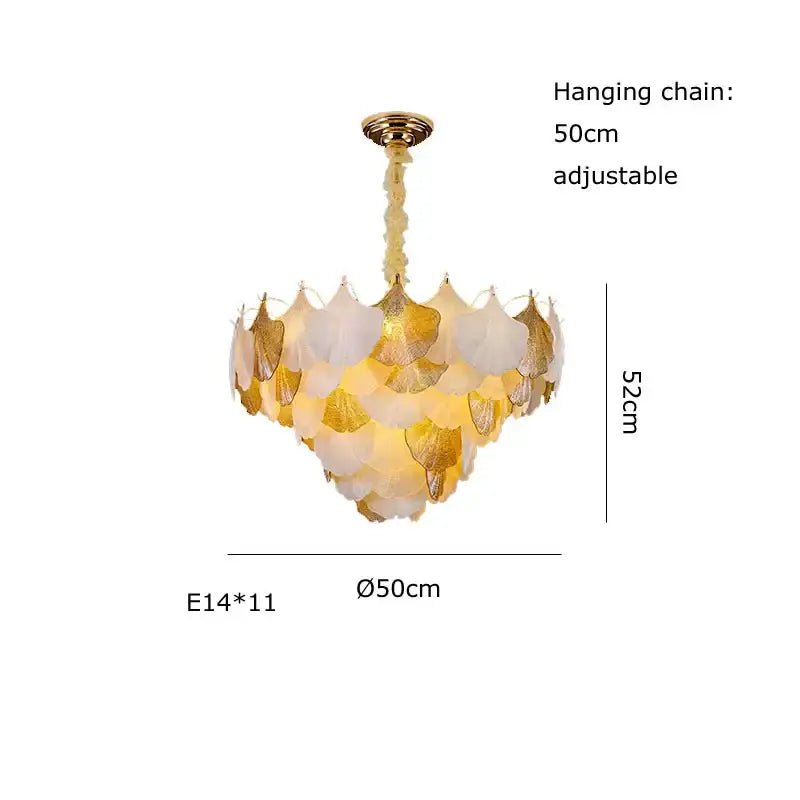 Elegant gold and white leaf-shaped decorbites ginkgo gold led chandelier with 52cm diameter for living room decor