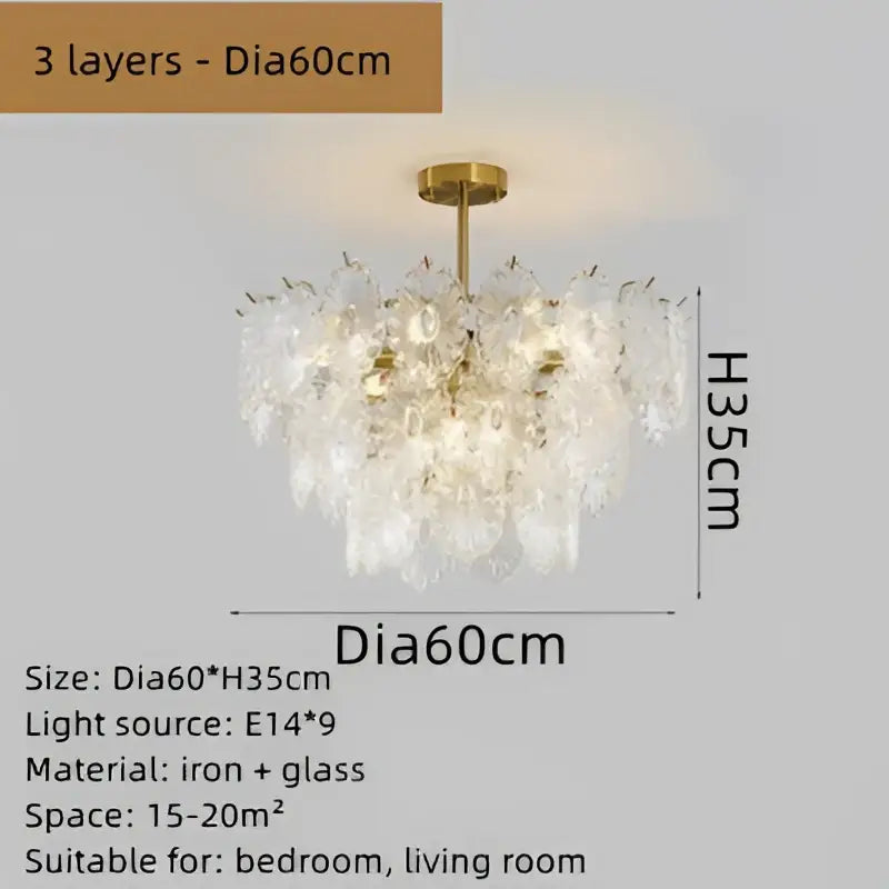 Delicate decorbites elegant glass chandelier with gold-toned iron frame and clear crystals for dining room lighting