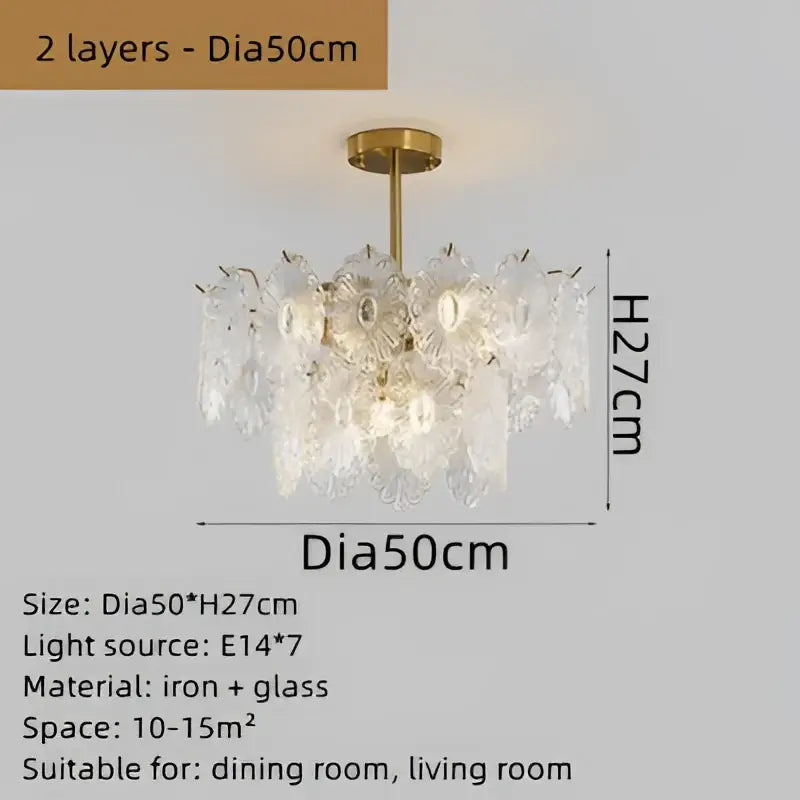 Decorbites elegant glass chandelier featuring a two-layered brass iron frame with glass flower design for dining room decor