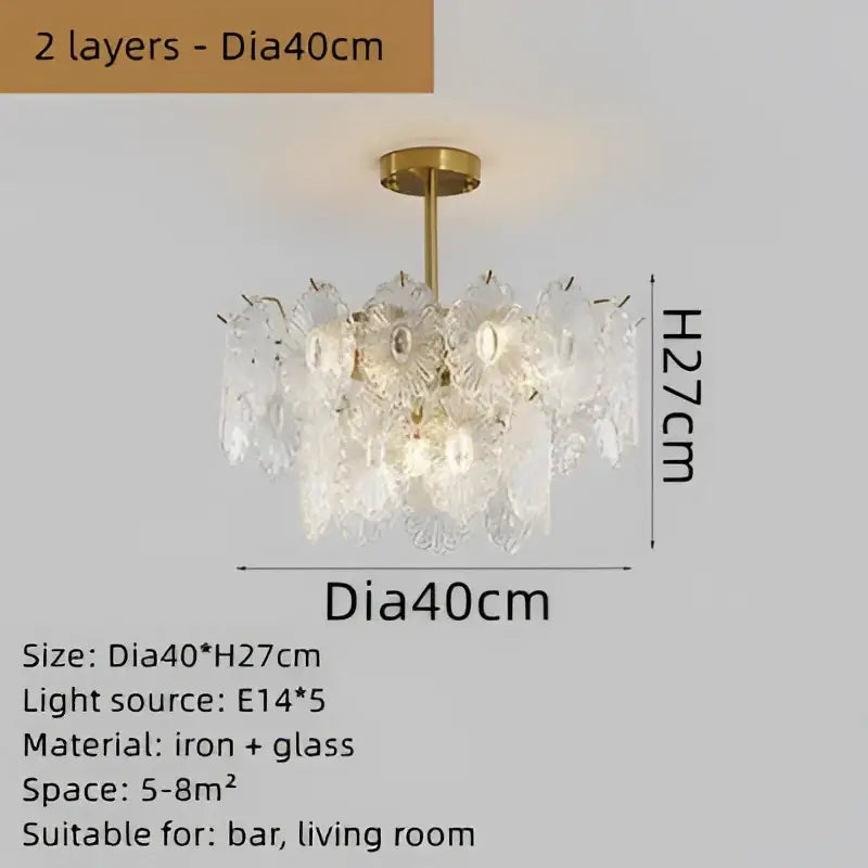 Decorbites elegant glass two-layered chandelier with golden iron frame and translucent petals for dining room decor