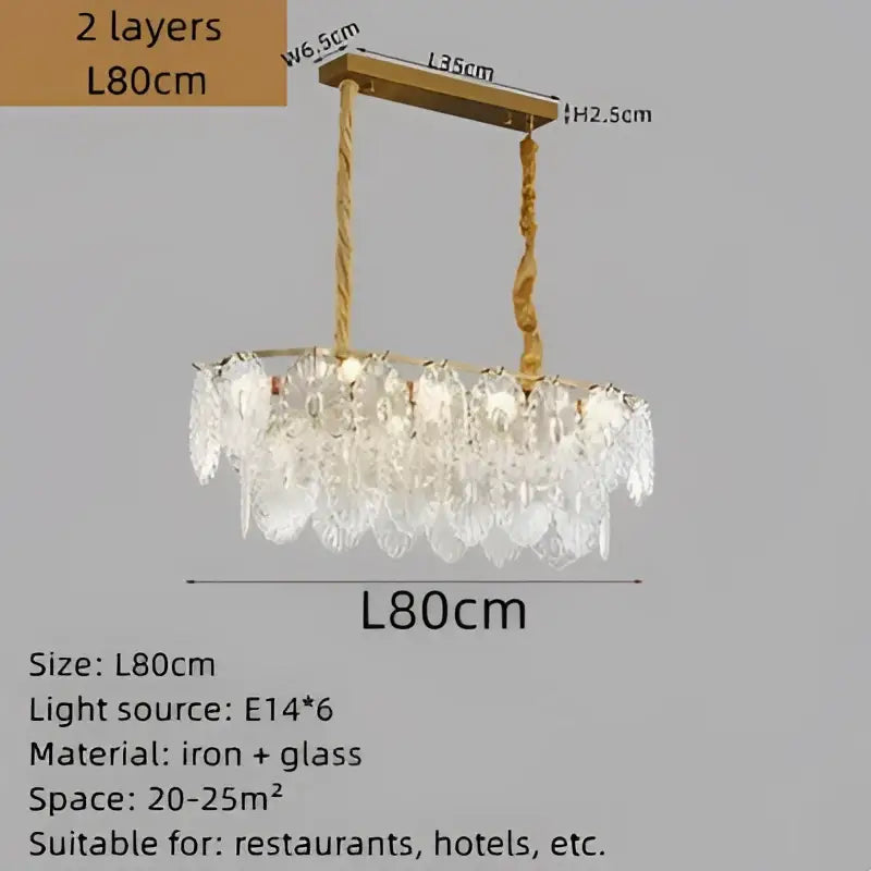 Gold-toned decorbites elegant glass chandelier with cascading crystal droplets and rectangular iron frame for dining room decor