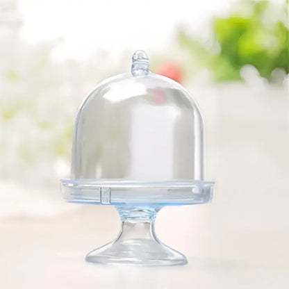 Elegant clear glass candy box dome with blue-tinted base and pedestal candy box tray for dining room party favors decorbites