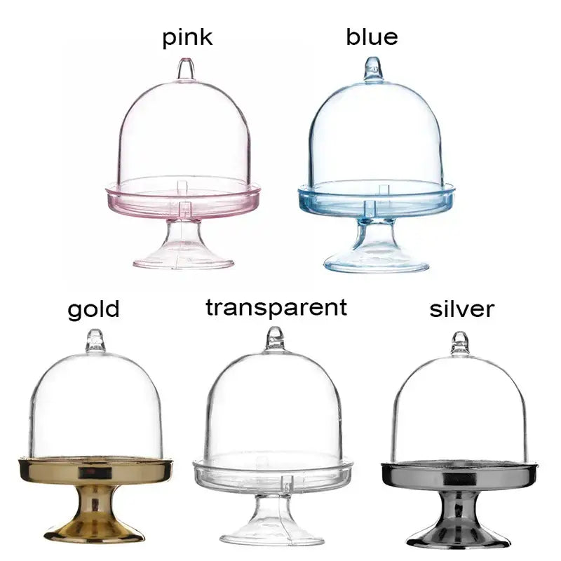 Elegant glass dome candy box trays in pink blue gold transparent and silver for decorbites candy box party favors
