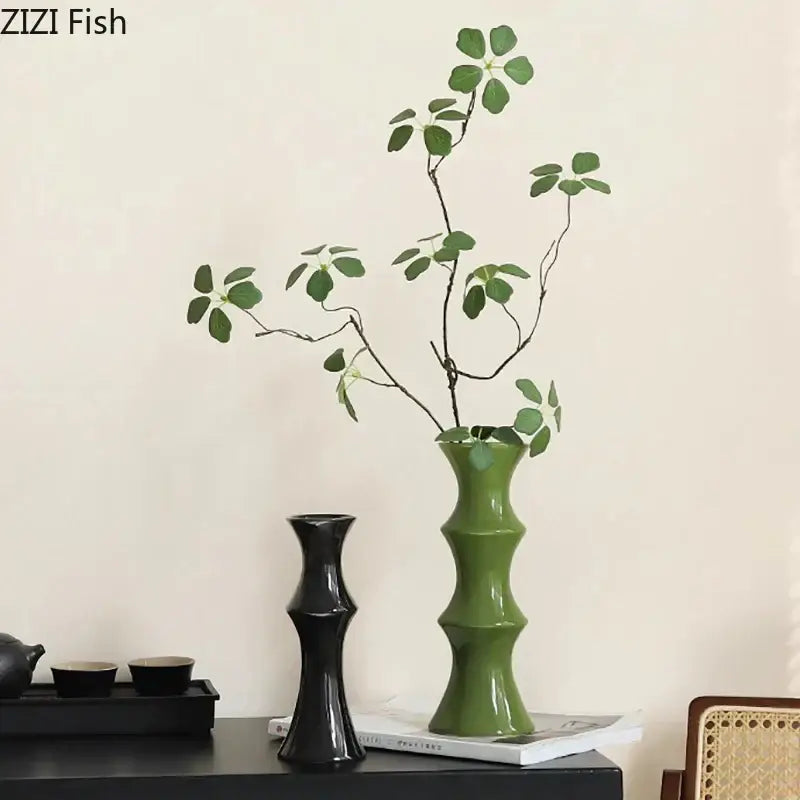 Elegant glossy green bamboo ceramic vase with segmented design for decorbites bamboo ceramic living room decor
