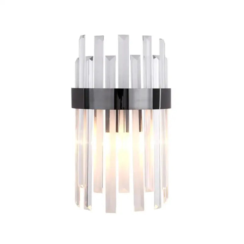 Elegant gold and crystal led wall lamps featuring clear rods and black metallic band for living space decor