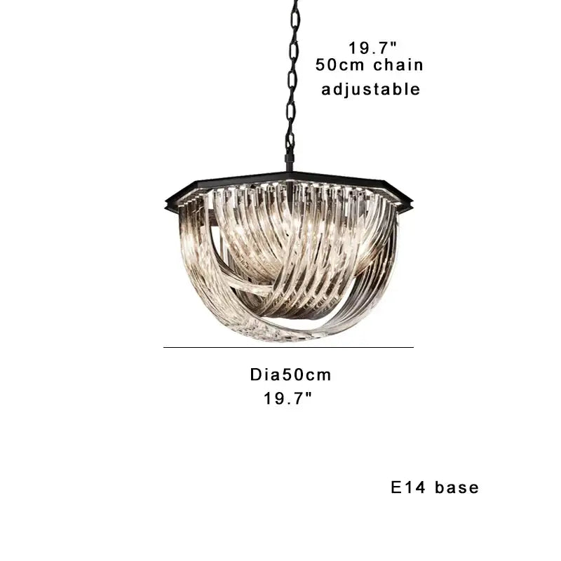 Elegant gold and glass crystal pendant lights with black metal frame and amber twisted glass shades for kitchen island