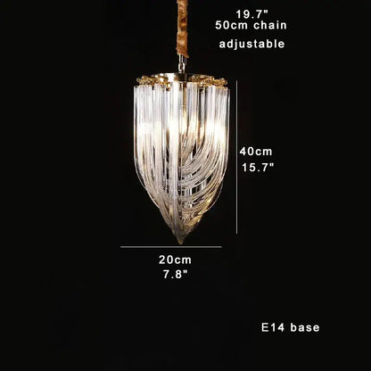 Elegant gold glass crystal pendant lights with cascading curved prisms for kitchen island illumination