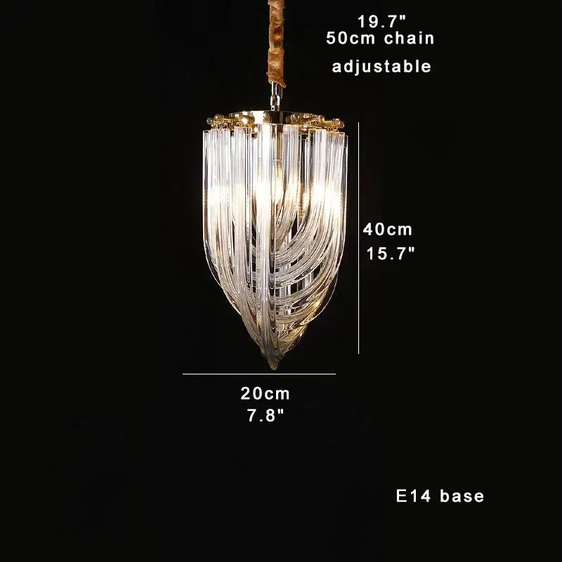 Elegant gold glass crystal pendant lights with cascading curved prisms for kitchen island illumination