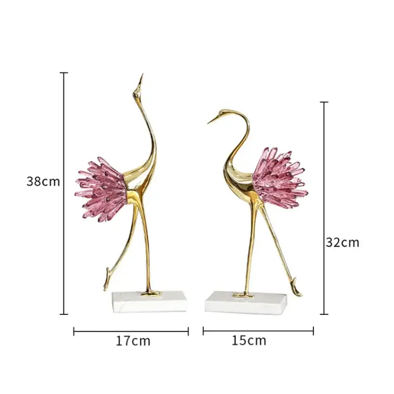 Elegant gold and pink crystal bird decorative figurines on white marble bases perfect for living room decorbites crystal bird