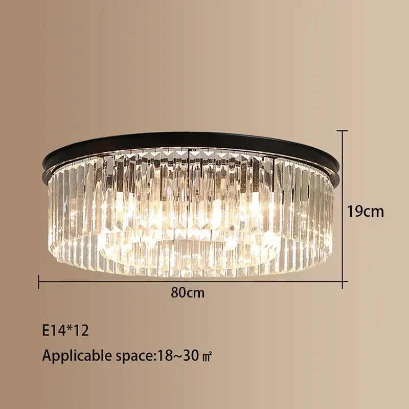 Elegant gold and black decorbites crystal round ceiling chandelier with clear glass prisms for dining room decor
