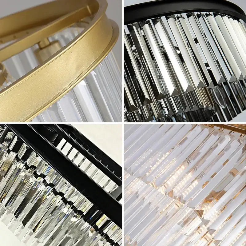 Elegant gold and black crystal round ceiling chandelier with faceted prisms for dining room decorbites crystal round