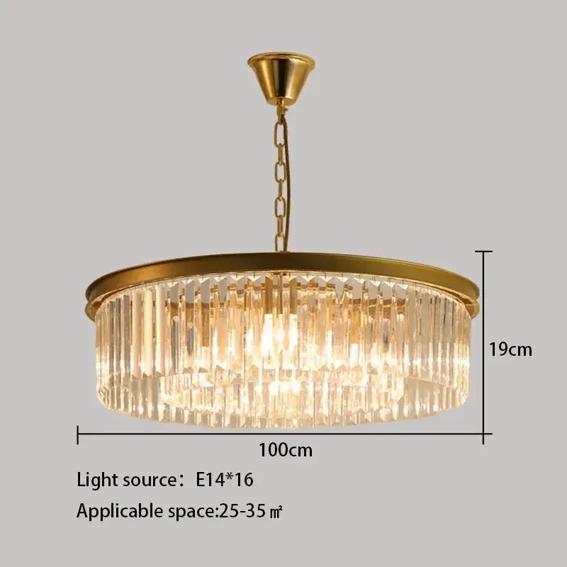 Elegant gold and black decorbites crystal round ceiling chandelier with cascading clear crystal prisms for dining room decor