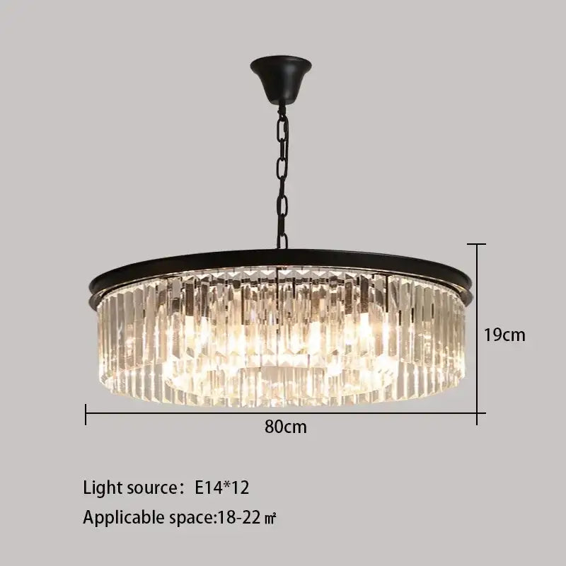 Elegant gold and black metal round ceiling chandelier with cascading clear crystal prisms decorbites crystal round design