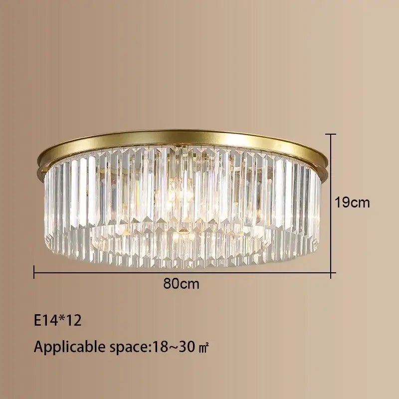 Elegant gold and black decorbites crystal round ceiling chandelier with clear crystal prism accents for dining room decor