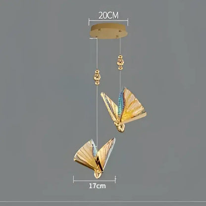 Elegant gold butterfly led pendant light with metallic wings and wooden ceiling mount for bedroom decorbites butterfly led decor
