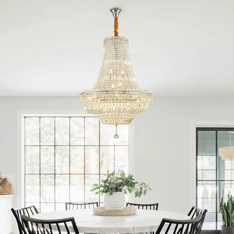 Elegant gold and chrome k9 crystal chandelier with silver frame and orange braided cord for dining room decorbites gold chrome