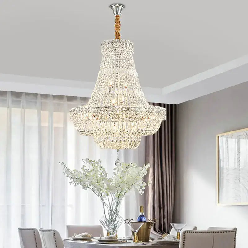 Elegant gold chrome k9 crystal chandelier with silver ceiling mount and woven rope accent for dining room decorbites chrome k9 crystal