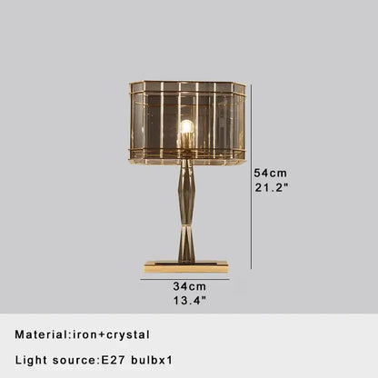 Elegant gold table lamp with geometric crystal shade and iron base for decorbites crystal bar table dining room decor