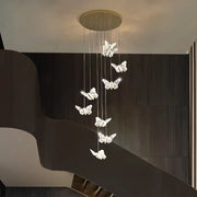Elegant gold crystal butterfly ladder pendant light with butterfly ladder pendant design and circular ceiling mount