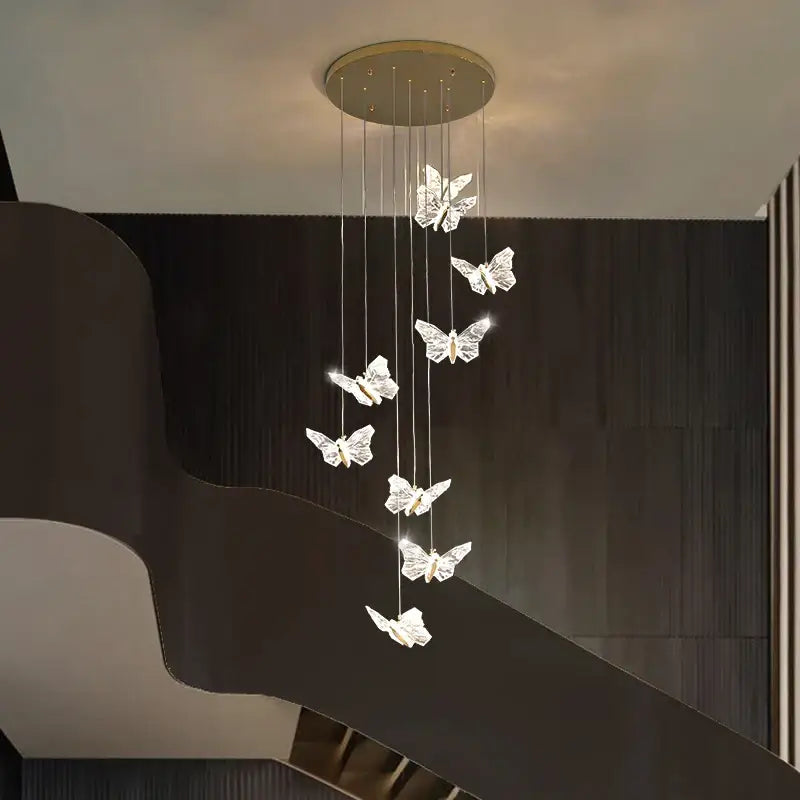Elegant gold crystal butterfly ladder pendant light with butterfly ladder pendant design and circular ceiling mount