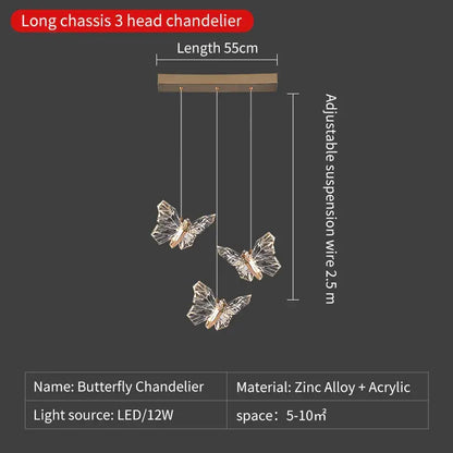 Elegant gold crystal butterfly ladder pendant lights for stairs featuring a delicate decorbites butterfly ladder chandelier