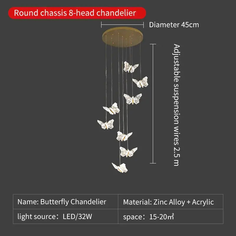 Elegant gold crystal butterfly ladder pendant lights featuring a modern butterfly ladder pendant with acrylic butterflies and zinc chassis