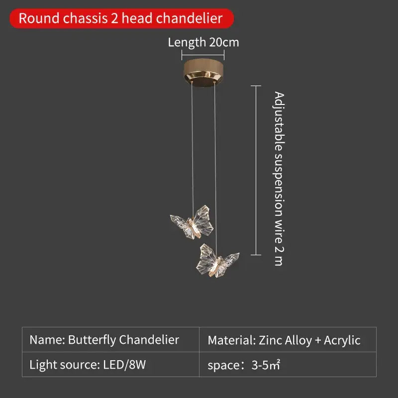 Elegant gold-toned round chassis with two transparent acrylic butterfly pendants for decorbites butterfly ladder pendant lights