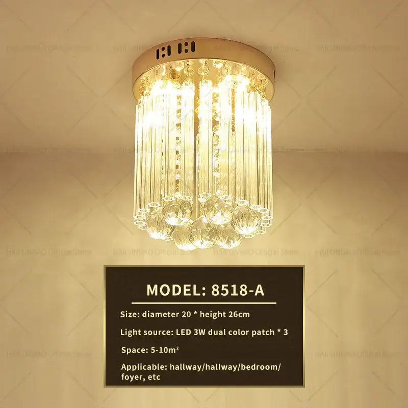 Elegant crystal ceiling light with gold-toned fixture featuring cascading clear glass prisms for hallway decorbites elegant crystal decor