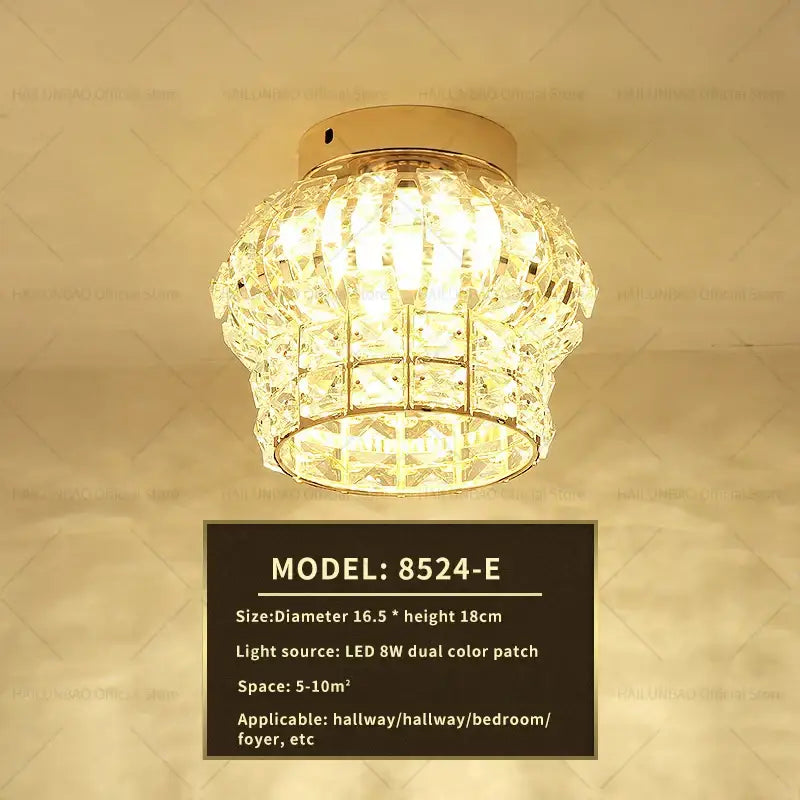 Elegant gold crystal ceiling light with tiered clear glass prisms designed for hallway decorbites elegant crystal style