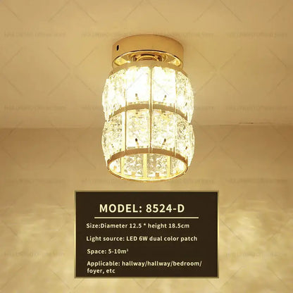 Elegant gold crystal ceiling light with two tiers of faceted glass prisms for hallway decorbites elegant crystal style