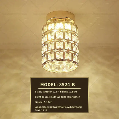 Elegant gold crystal ceiling light with cylindrical design and led lighting for hallway decorbites elegant crystal
