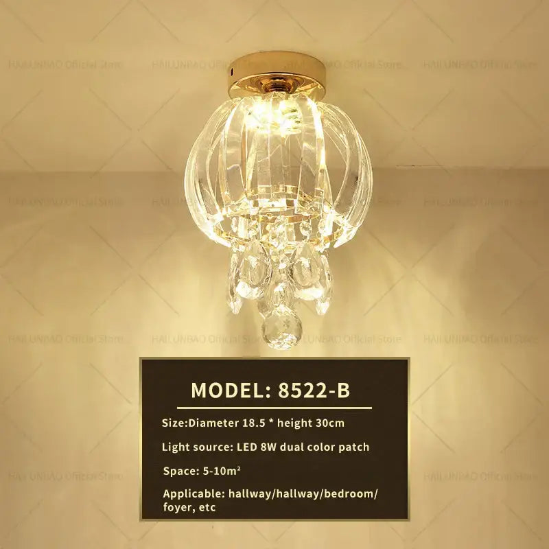 Elegant gold crystal ceiling light with cascading clear glass droplets for hallway decor by decorbites elegant crystal