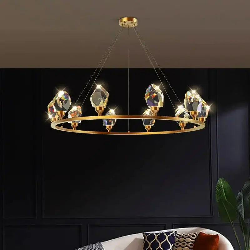 Gold-toned circular pendant lights with faceted crystal accents decorbites elegant chandelier dining room pendant light