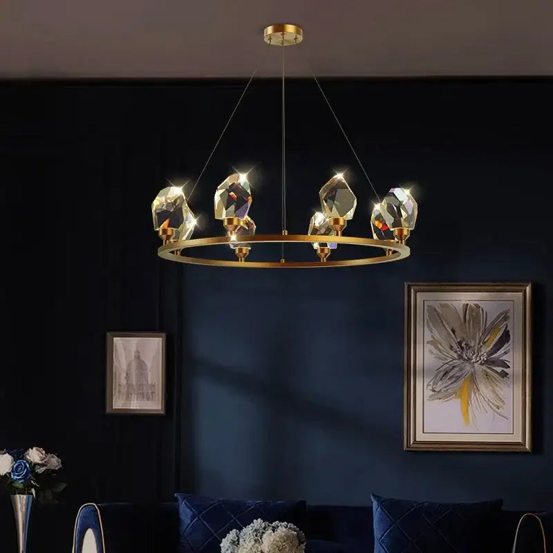 Elegant gold crystal chandelier dining room pendant light with gold-toned frame and faceted crystal pendants decorbites elegant chandelier