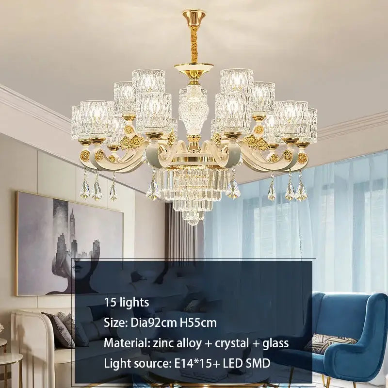 Elegant gold crystal chandelier with multiple glass shades and intricate detailing for dining room decorbites elegant crystal