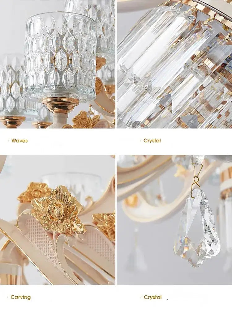 Elegant crystal chandelier with gold-toned ornate detailing and clear faceted glass for decorbites elegant crystal lighting