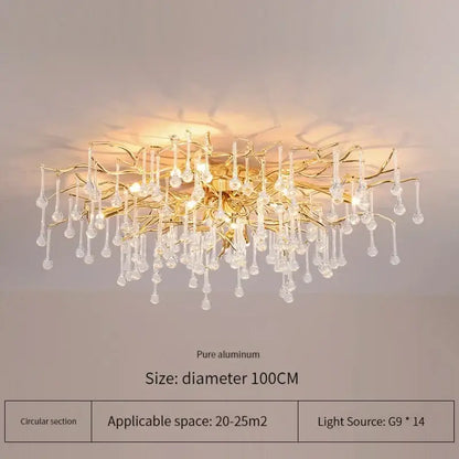 Elegant gold crystal chandelier with branch-style design clear crystal droplets and pure aluminum frame for living room decorbites elegant gold