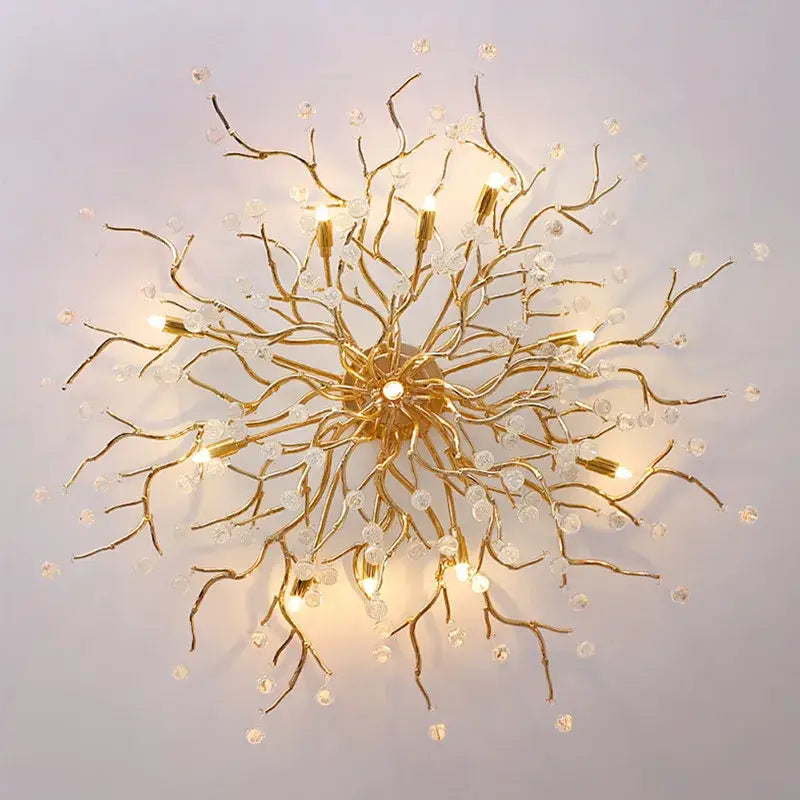 Elegant gold crystal chandelier branch ceiling light fixture with clear crystal beads for decorbites elegant gold decor