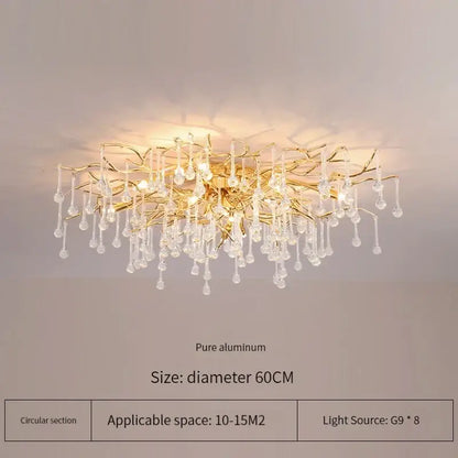 Gold crystal chandelier with elegant gold crystal droplets and pure aluminum branch design for living room decorbites elegant gold