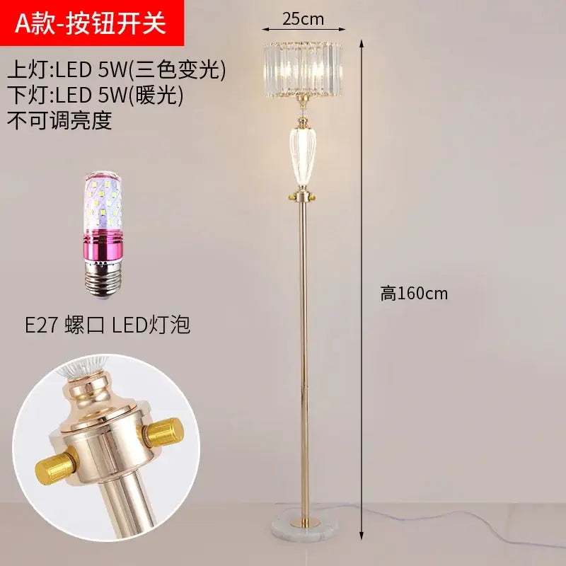 Elegant gold crystal desk lamp with chandelier-style top and e27 led bulb featuring three-color variable lighting decorbites crystal desk