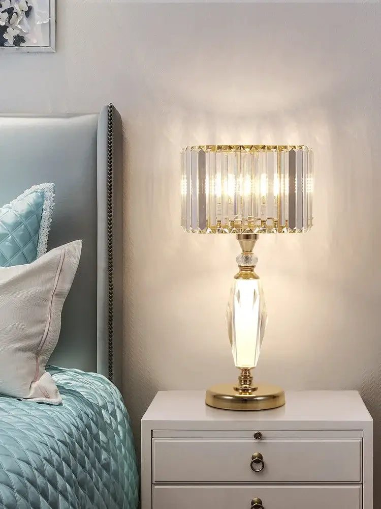 Elegant gold decorbites crystal desk lamp with faceted glass shades for bedroom bedside lighting