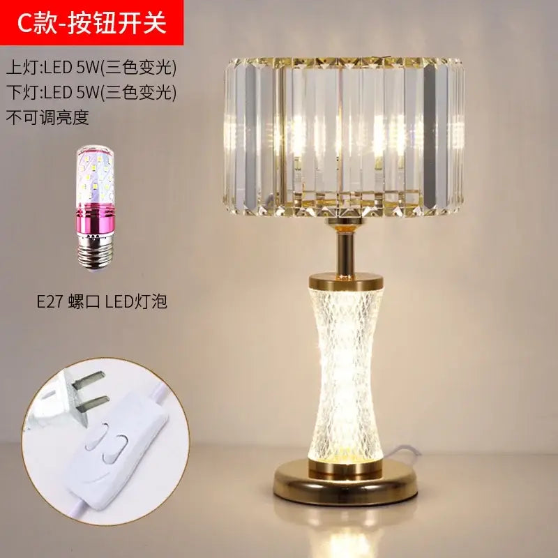 Elegant gold crystal desk lamp with vertical faceted glass panels and gold-toned base by decorbites crystal desk