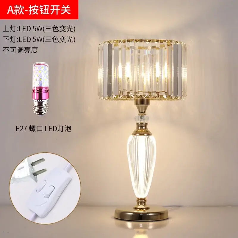 Elegant gold crystal desk lamp with faceted crystal shade and translucent ribbed glass base for bedside decorbites crystal desk use