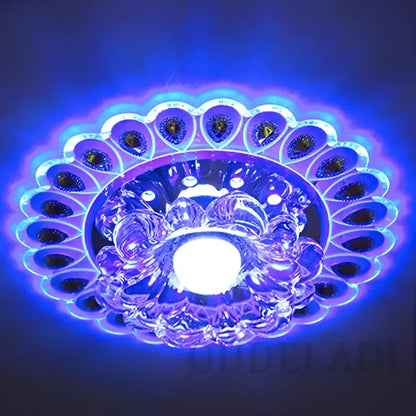 Elegant gold decorbites crystal glass led ceiling light with glowing bulb and blue petal-shaped glass for living room decor